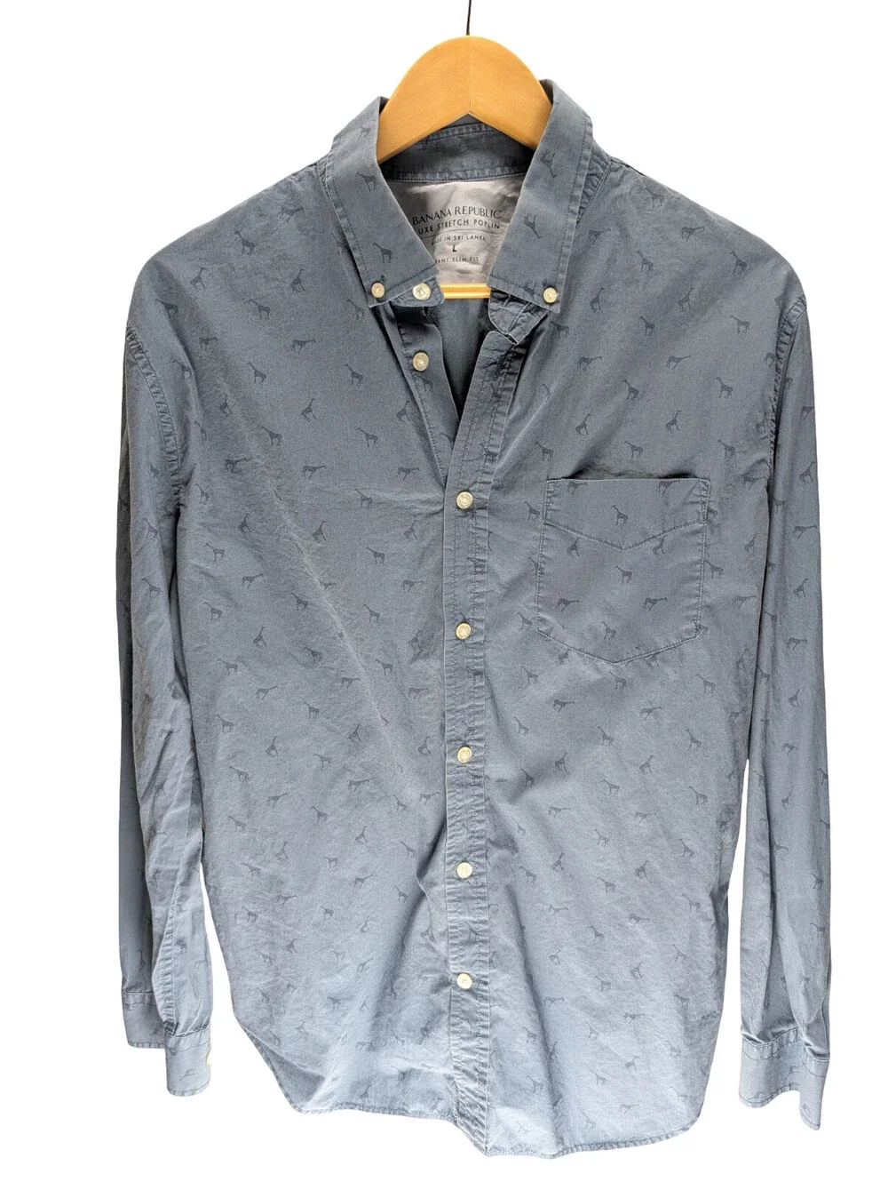 Banana Republic Luxe Stretch Poplin Grant Slim Blue Giraffe